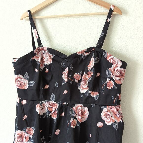 Torrid Womens Dress Sweetheart Neckline Black Roses Pink Adjustable Strap 20 - Picture 4 of 10